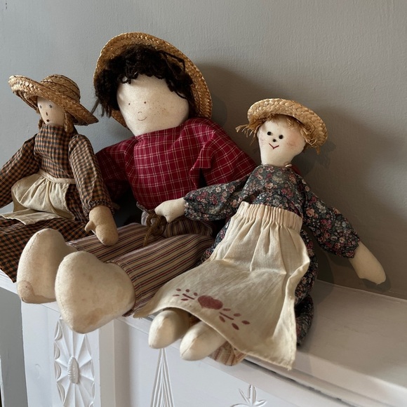 Vintage Primitive handmade cloth dolls set of 3- folk art style - Picture 4 of 7